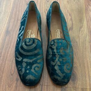 Stubbs & Wootton green burnout velvet luxury loafers Worth Avenue Palm Beach siz